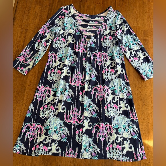 Lilly Pulitzer Ophelia Dress SZ S Bright Navy Pop Up Monkey Trouble - Picture 10 of 16